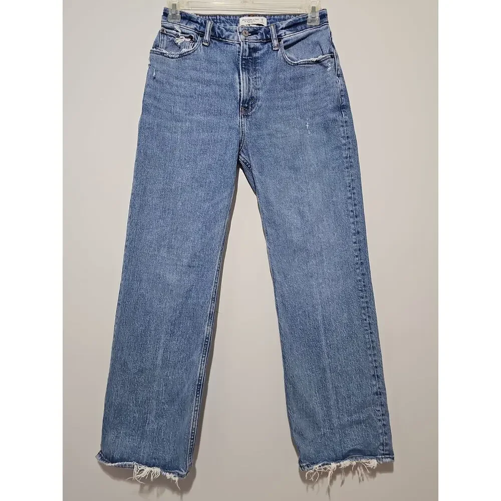 Abercrombie & Fitch 90s Relaxed High Rise Curve Love Womens 28 6S Medium Wash - Picture 2 of 13